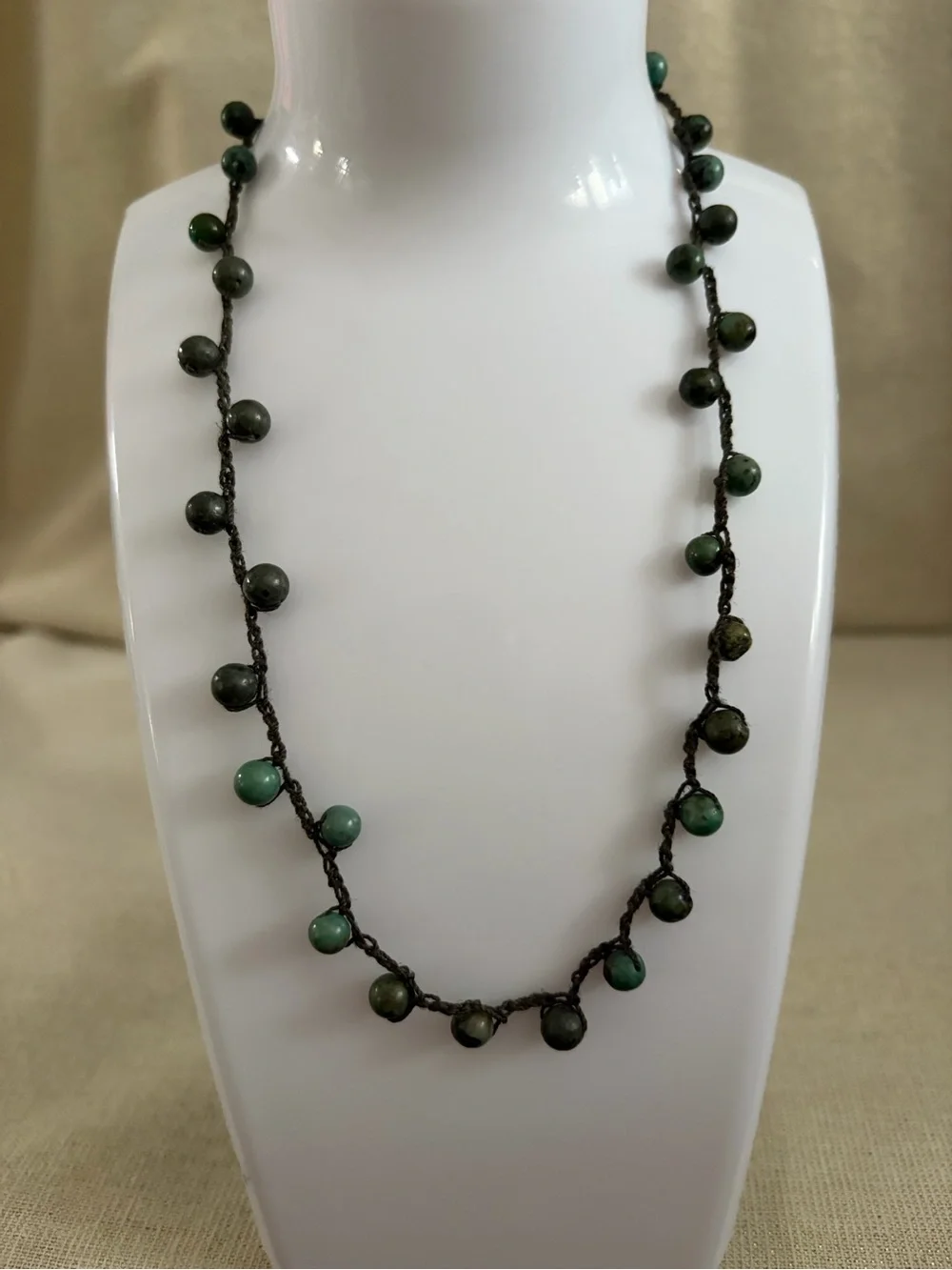 Handmade Turquoise Bead Knotted Necklace - Unbranded